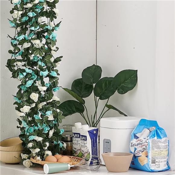 8 Pcs 66FT Flower Garland Artificial Rose Vine Flowers with Green Leaves Hanging - Picture 6 of 6